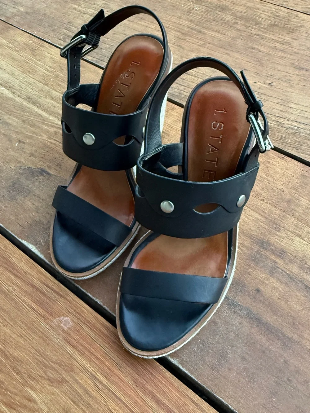 1. State Gizela Leather Studded Wedge Sandals